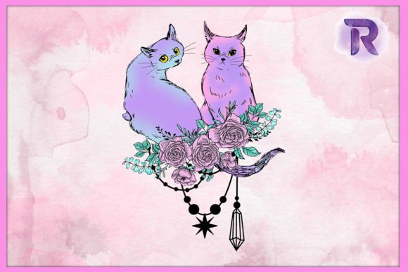 Cute Cat Couple Pastel Goth Floral Embroidery Design Review