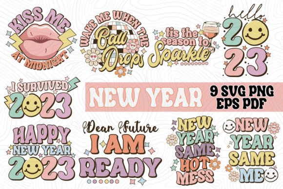 Retro Happy New Year Bundle SVG PNG Review